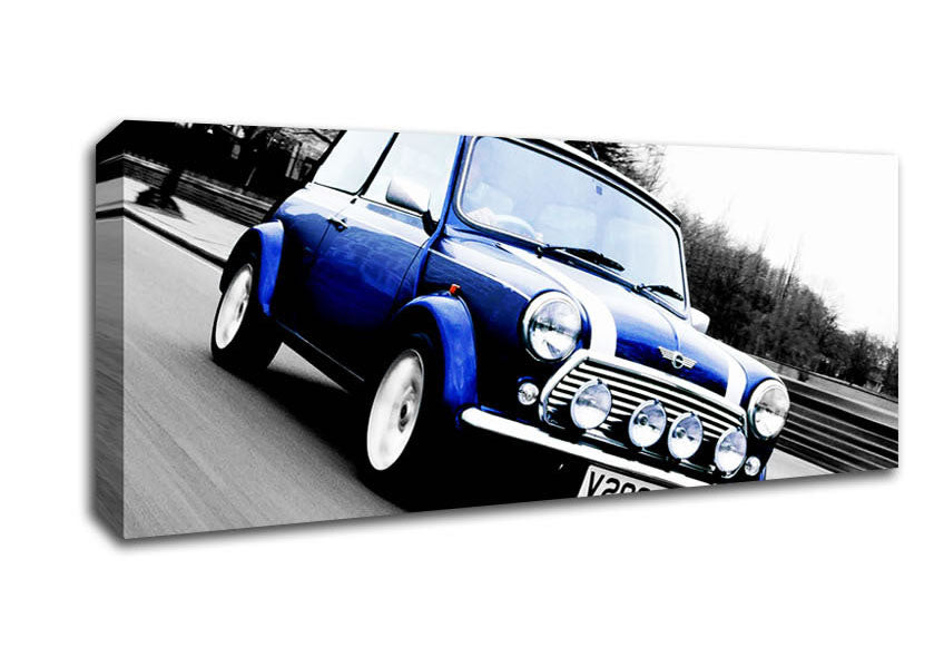 Picture of Mini Cooper Retro Blue Panoramic Canvas Wall Art