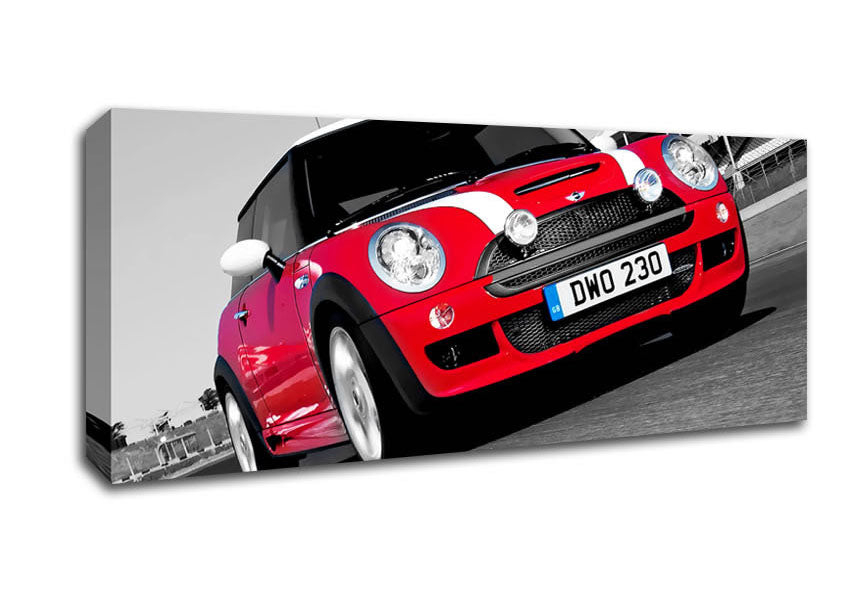 Picture of Mini Cooper On The Tracks Panoramic Canvas Wall Art