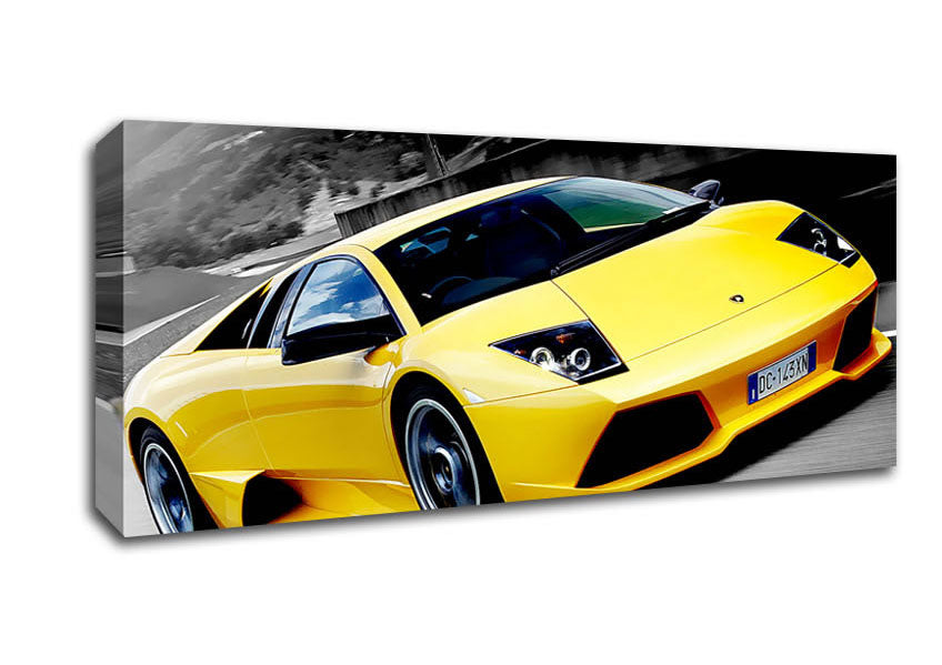 Picture of Lamborghini On The Move Yellow Panoramic Canvas Wall Art