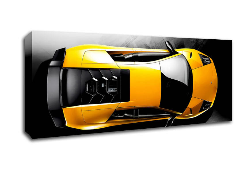 Picture of Lamborghini From Above Yellow Panoramic Canvas Wall Art