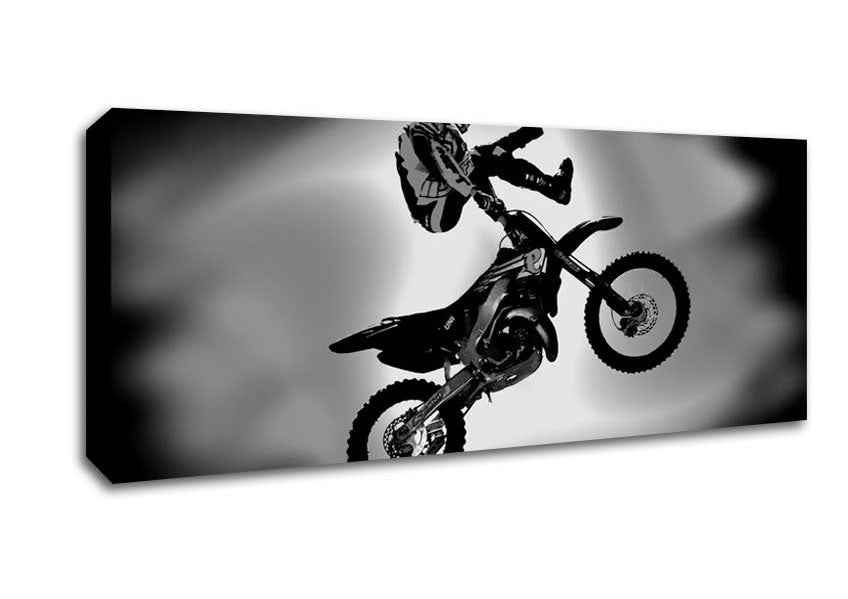 Picture of Free Style Motorcross B n W Panoramic Canvas Wall Art