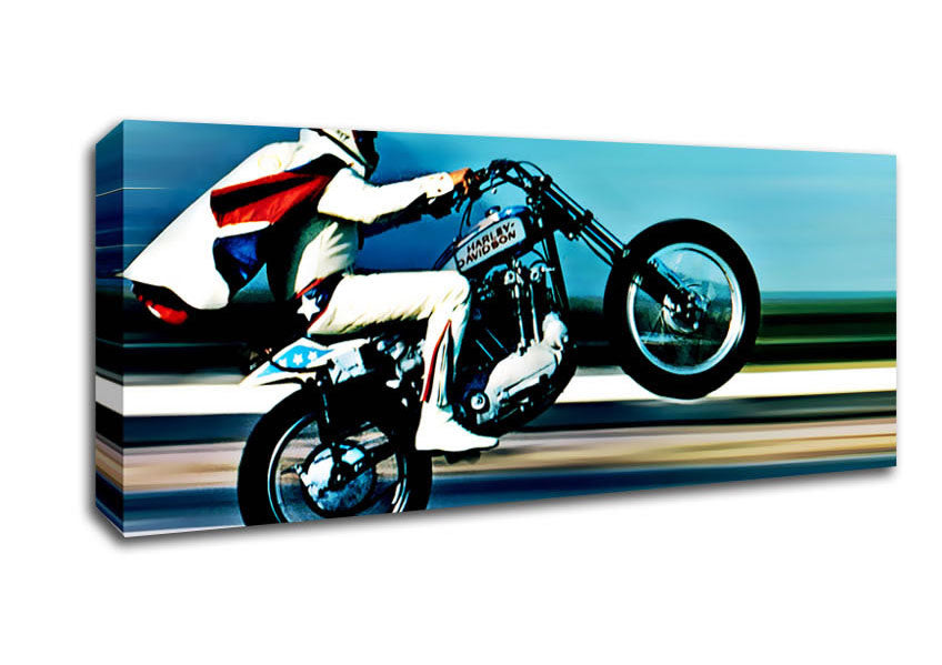 Picture of Evel Knievel Wheelie Colour Panoramic Canvas Wall Art