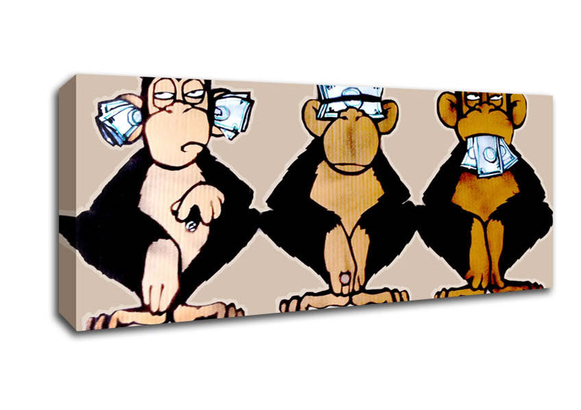 Picture of Money Monkeys Wise Panoramic Canvas Wall Art