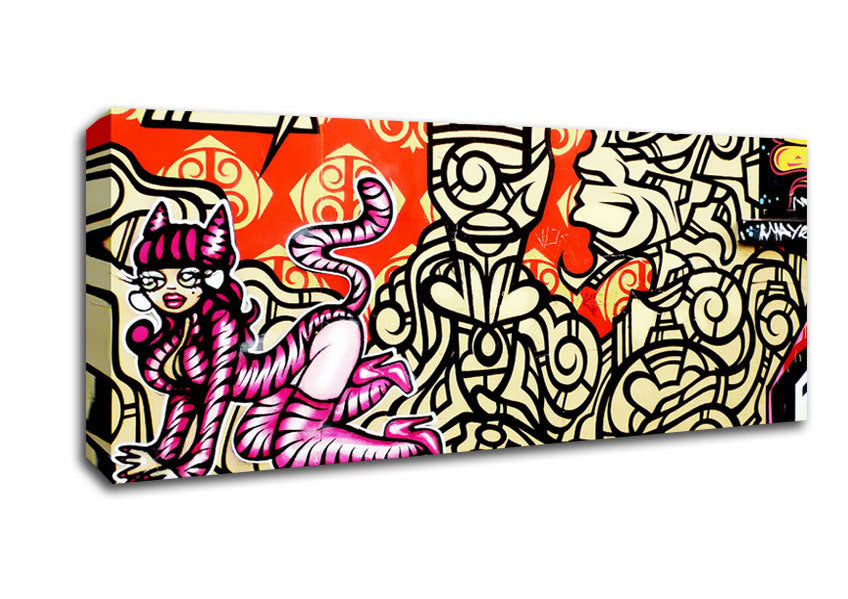 Picture of Graffiti Pink Cat Panoramic Canvas Wall Art