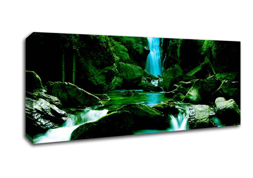 Picture of The Waterfall Flows Over The Rocks Panoramic Canvas Wall Art