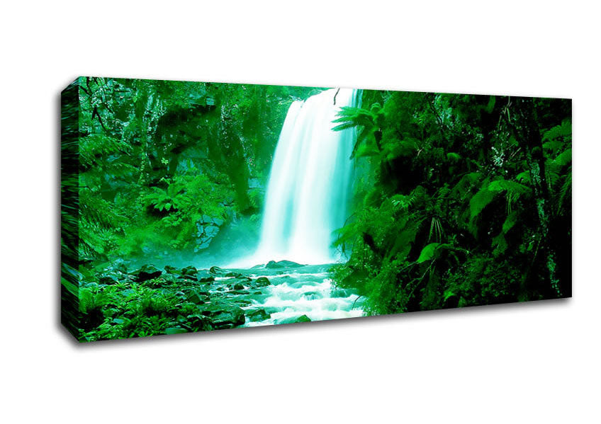 Picture of Green Forest Waterfall Panoramic Canvas Wall Art
