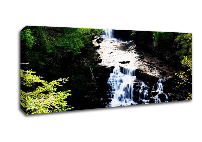 Picture of Forest Waterfall Gush Panoramic Canvas Wall Art