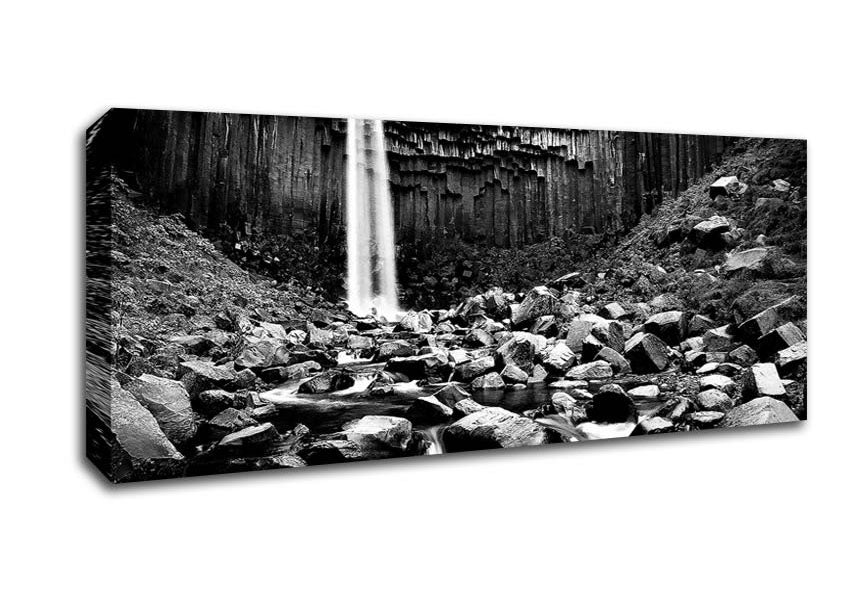 Picture of Waterfall Valley Rocks B n W Panoramic Canvas Wall Art