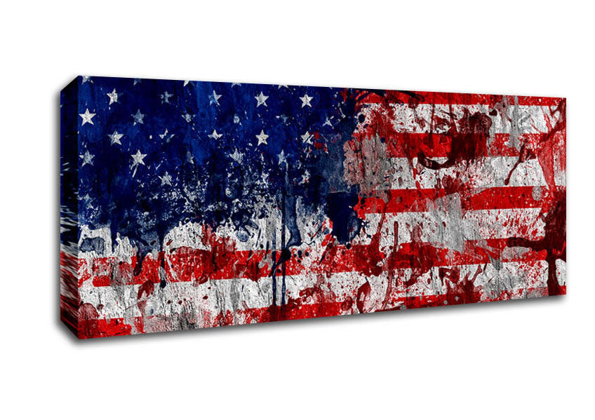 Picture of Usa American Flag Grunge Panoramic Canvas Wall Art
