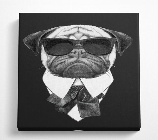 A Square Canvas Print Showing Mafia Pug Dog Square Wall Art