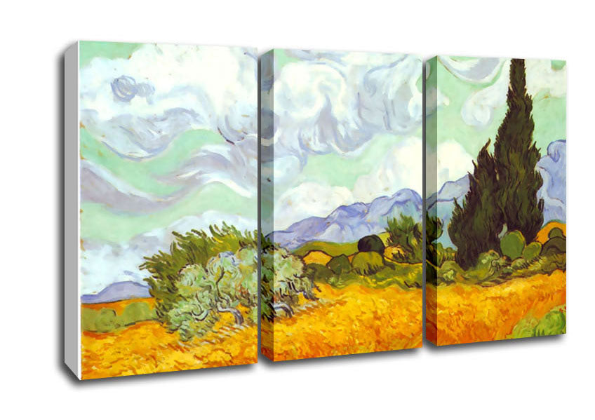 Picture of Van Gogh Cornfield With Cyprusses 3 Panel Canvas Wall Art