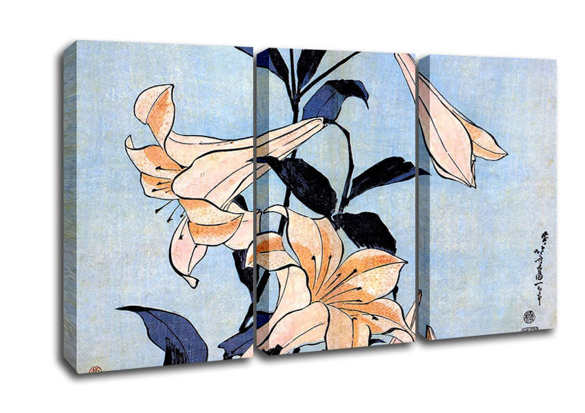 Picture of Hokusai Lilies 3 Panel Canvas Wall Art