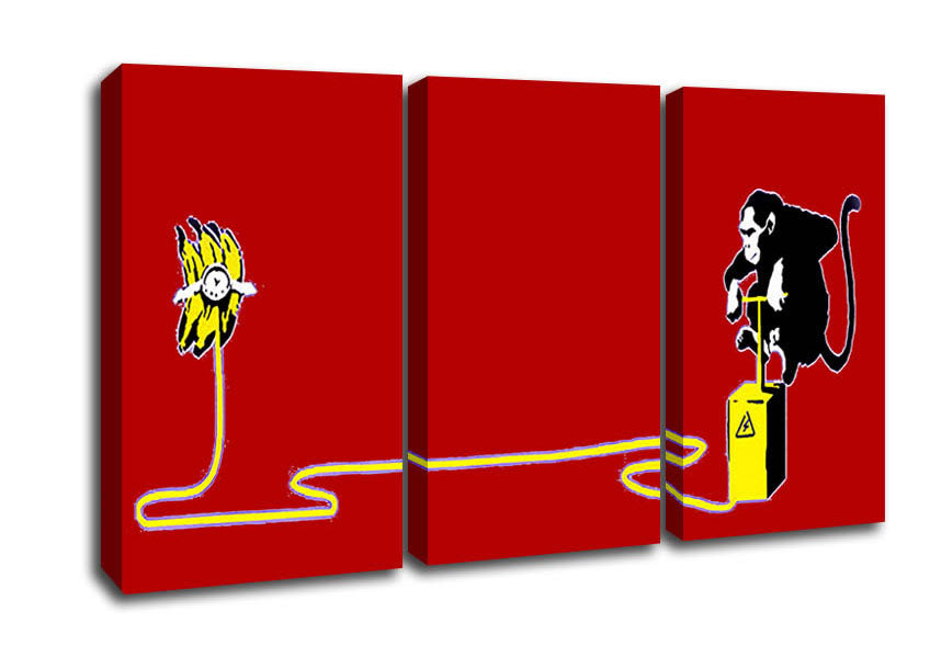 Picture of Banana Monkey Detonator Red 3 Panel Canvas Wall Art