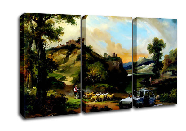 Picture of Countryside Junk Yard 3 Panel Canvas Wall Art
