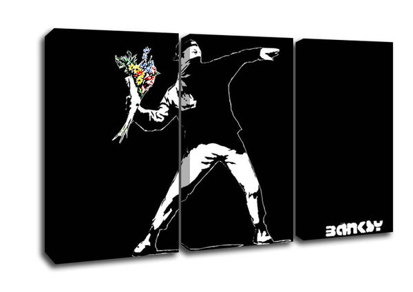 Picture of Flower Thrower Black 3 Panel Canvas Wall Art
