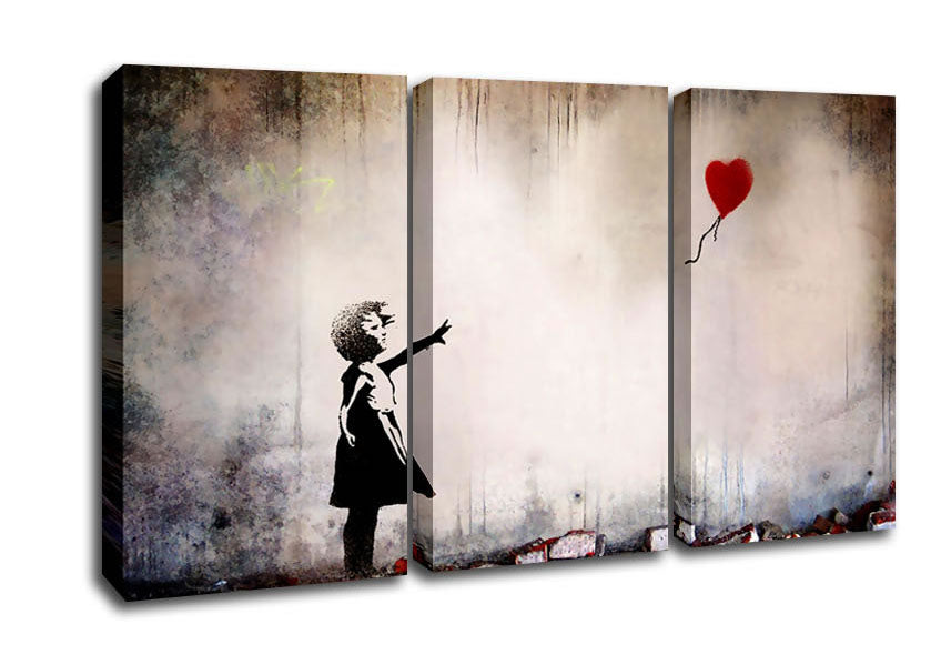 Picture of Heart Balloon 3 Panel Canvas Wall Art