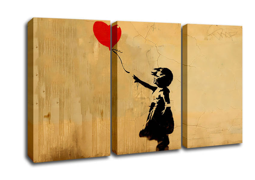 Picture of Love Heart Balloon Left 3 Panel Canvas Wall Art