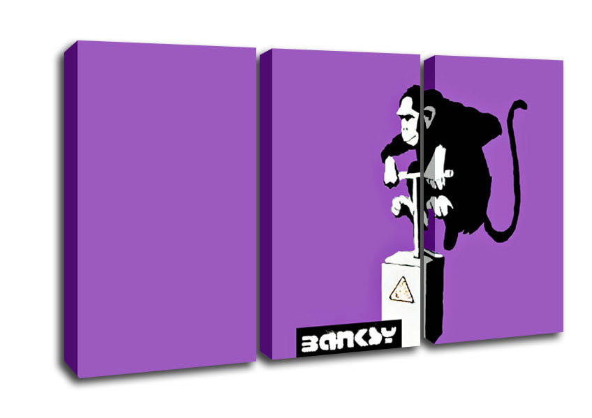 Picture of Monkey Detonator Purple 3 Panel Canvas Wall Art