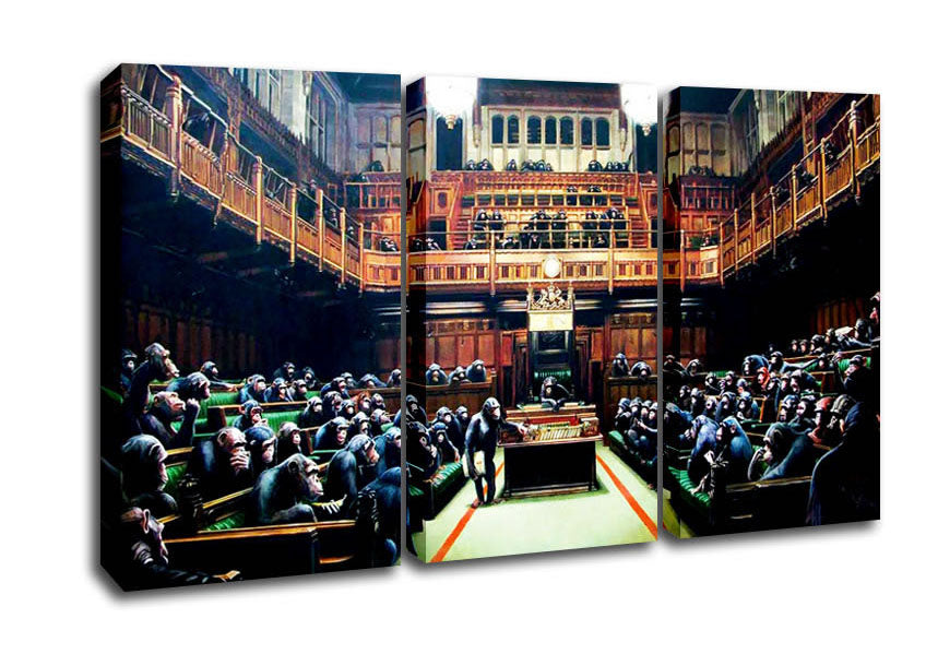 Picture of Monkey Parliament 3 Panel Canvas Wall Art