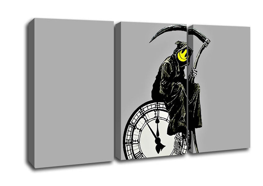 Picture of Smiley Face Reaper Times Up 3 Panel Canvas Wall Art