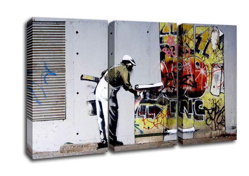 Picture of Wallpaper Over Robbo Graffiti 3 Panel Canvas Wall Art