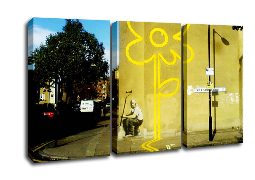 Picture of Yellow Flower Lines 3 Panel Canvas Wall Art