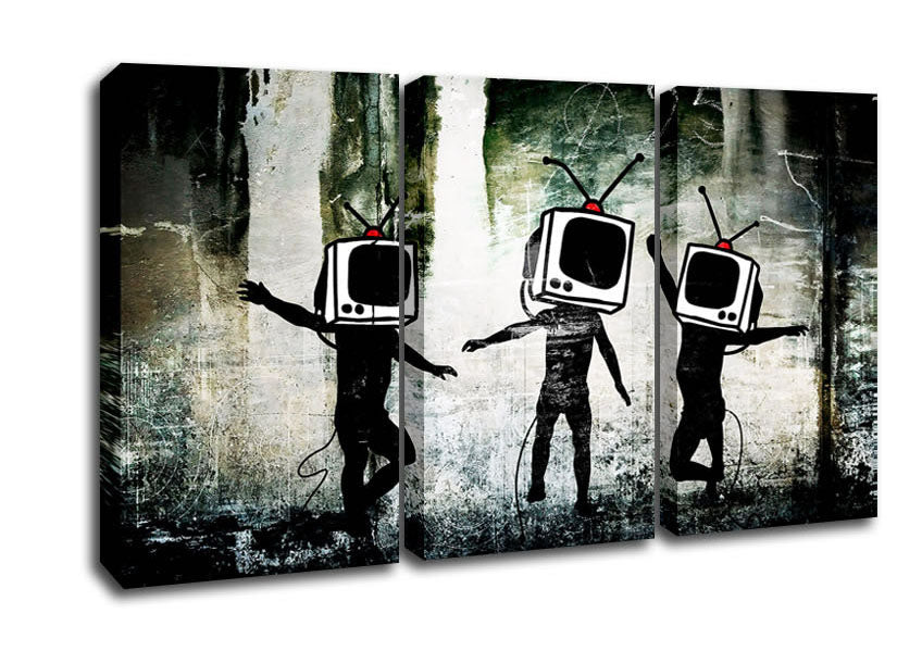 Picture of Banksy Tv Kids 3 Panel Canvas Wall Art