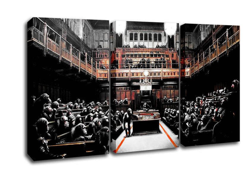 Picture of Chimps Houses Of Parliament 3 Panel Canvas Wall Art
