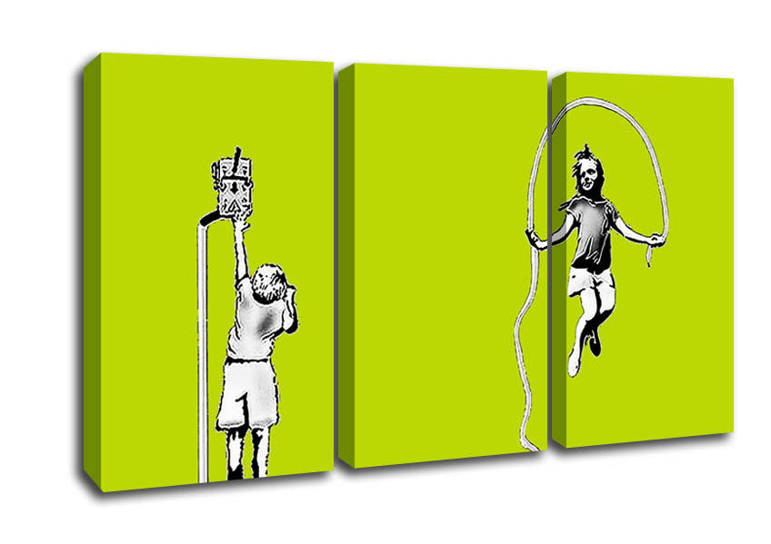 Picture of Electric Skipping Rope Lime Green 3 Panel Canvas Wall Art