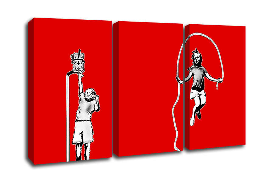 Picture of Electric Skipping Rope Red 3 Panel Canvas Wall Art