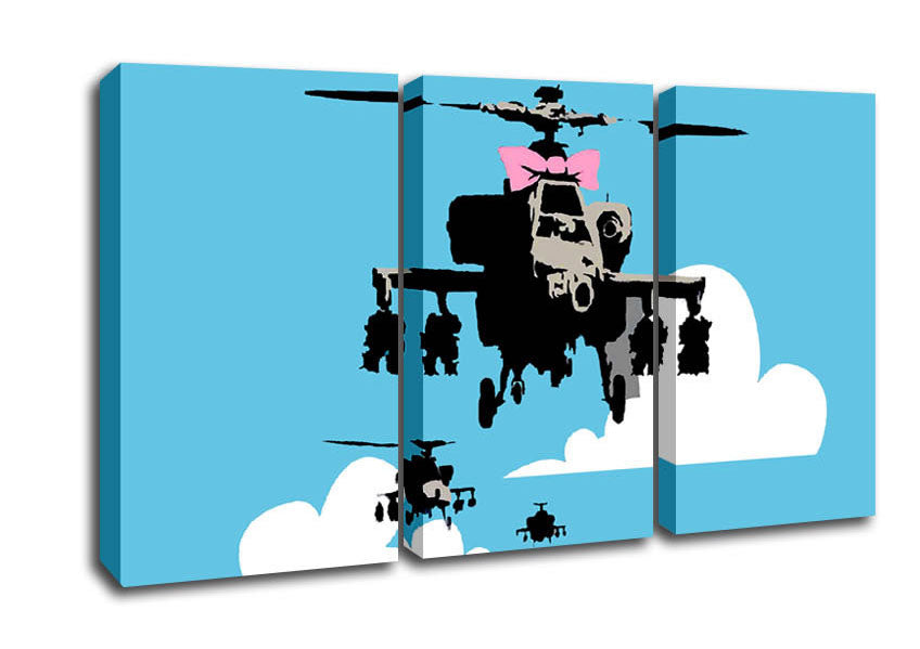 Picture of Hellicopter Bow Blue 3 Panel Canvas Wall Art
