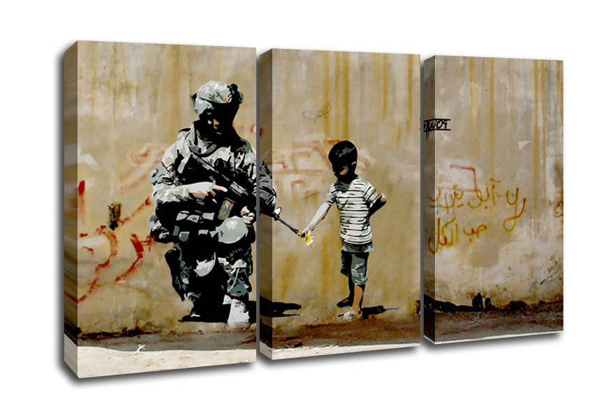 Picture of Soldier Flower Gun Boy 3 Panel Canvas Wall Art
