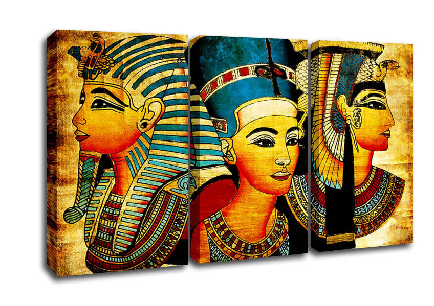 Picture of Heads Of Three Egyptian Queens n Kings 3 Panel Canvas Wall Art