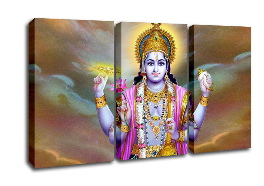 Picture of Hindu Vishnu 3 Panel Canvas Wall Art