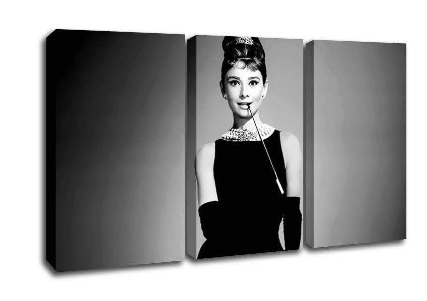Picture of Audrey Hepburn Cigarette Breakfast At Tiffanys 3 Panel Canvas Wall Art