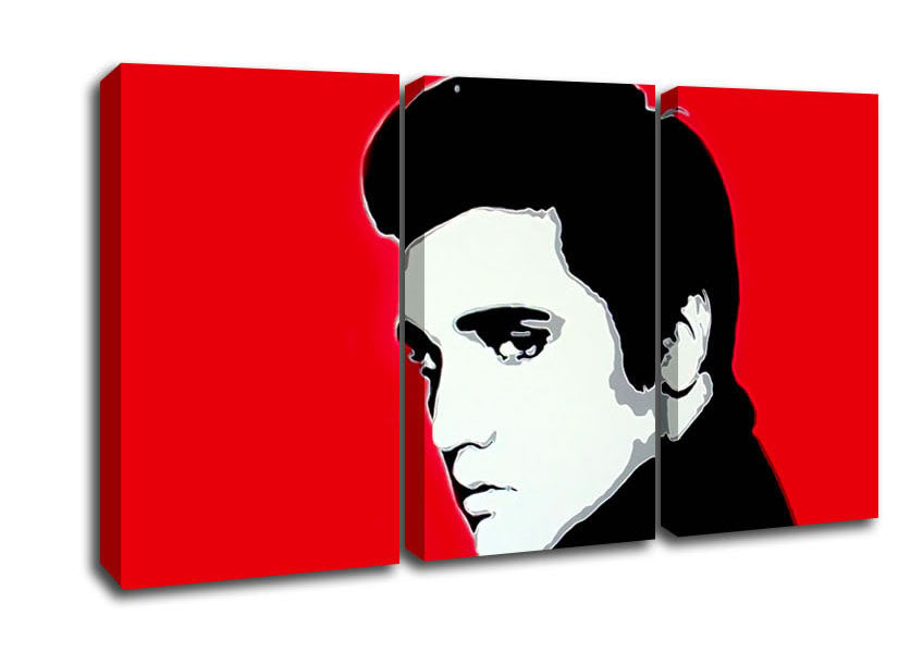 Picture of Elvis Portrait Red 3 Panel Canvas Wall Art