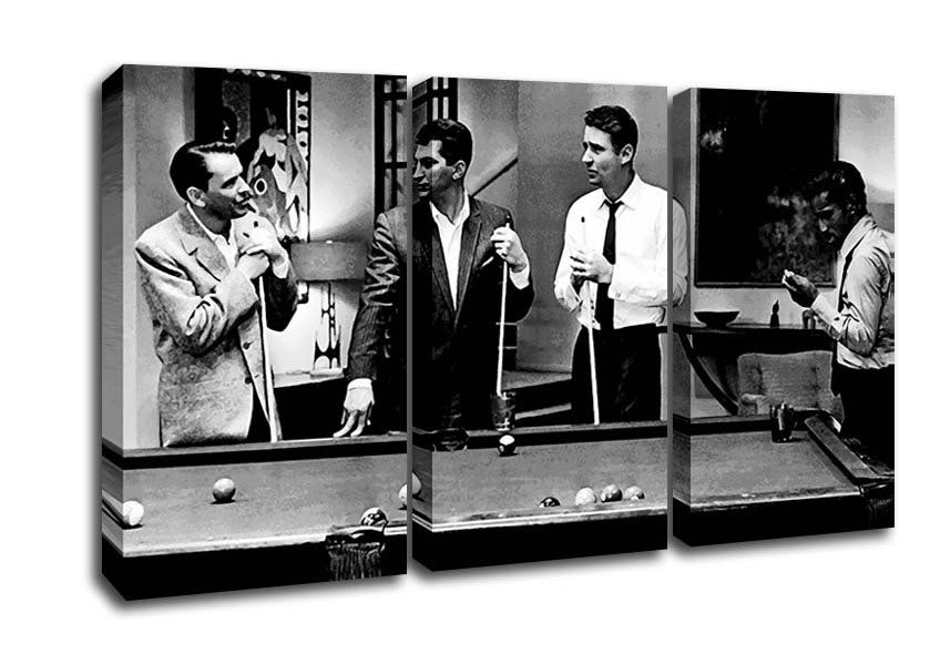 Picture of The Rat Pack 4 Playing Pool 3 Panel Canvas Wall Art