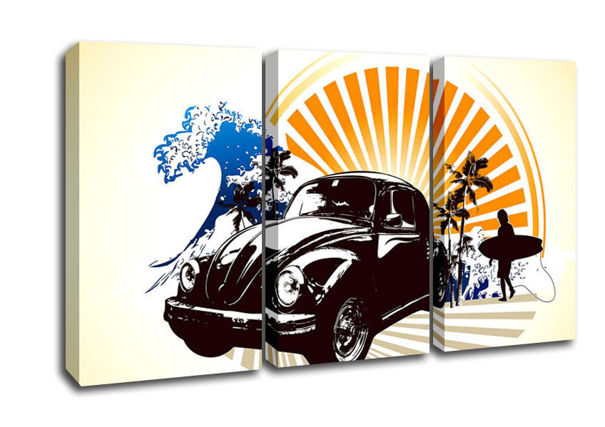 Picture of Vintage Volkswagen Beetle 3 Panel Canvas Wall Art