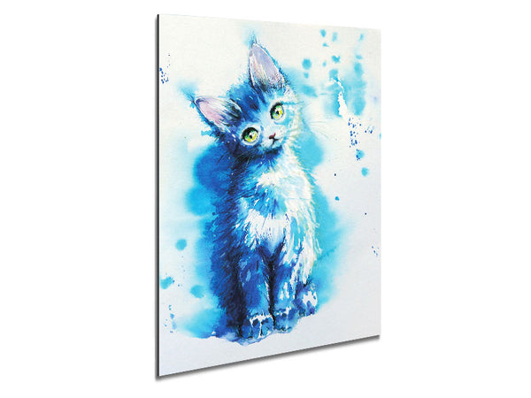 Blue Cat Listening Metal Print