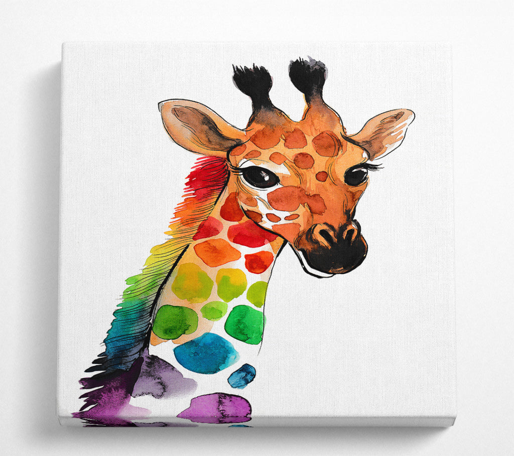 A Square Canvas Print Showing Rainbow Giraffe Square Wall Art
