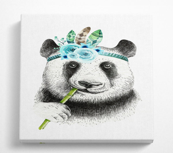 A Square Canvas Print Showing Panda Bamboo Square Wall Art
