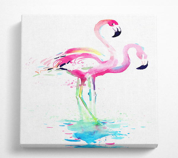 A Square Canvas Print Showing Flamingo Watercolour Square Wall Art