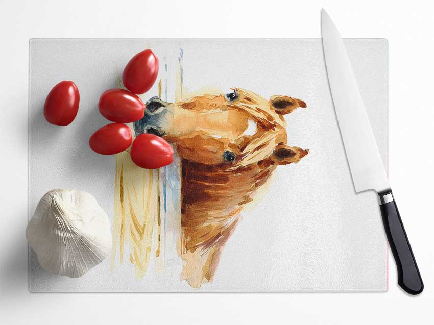 Horse At The Stables Glass Chopping Board