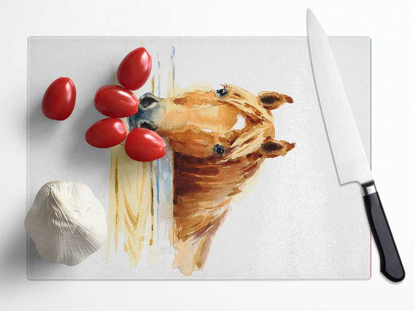 Horse At The Stables Glass Chopping Board
