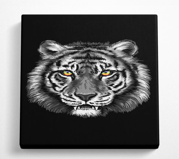 A Square Canvas Print Showing Orange Eyed Tiger Face Square Wall Art