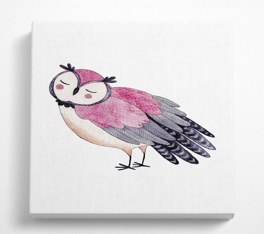 A Square Canvas Print Showing Pink Owl Square Wall Art