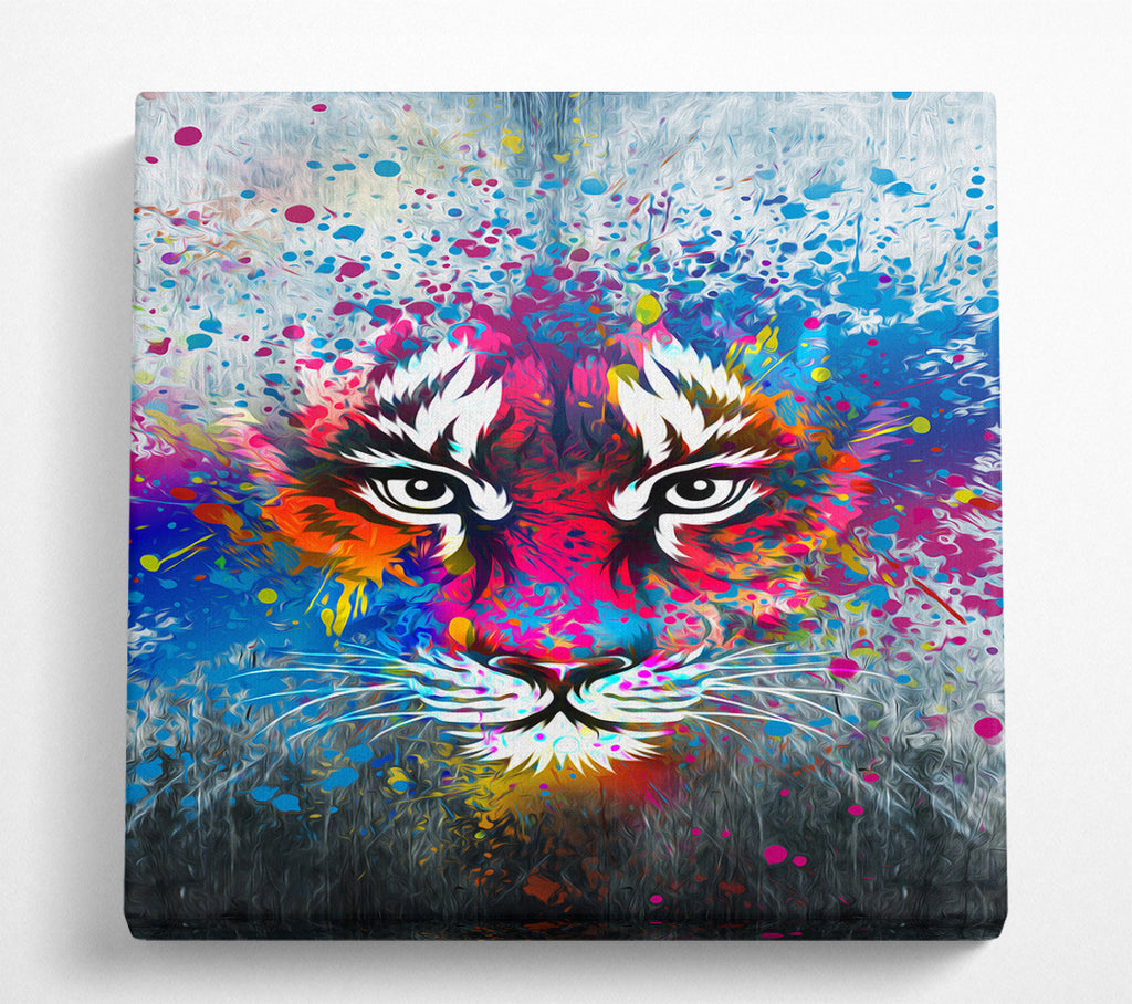 A Square Canvas Print Showing Rainbow Tiger Face Square Wall Art