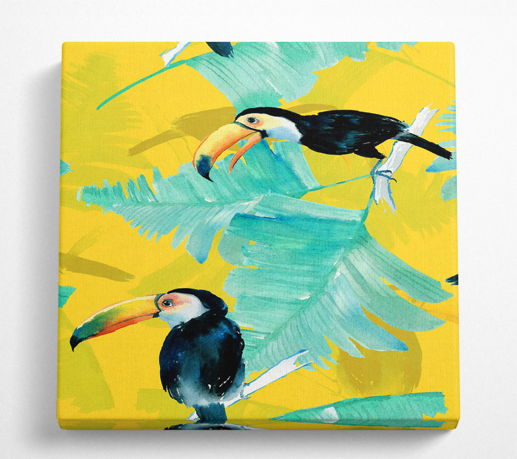 A Square Canvas Print Showing Toucan Palm Leaves Square Wall Art