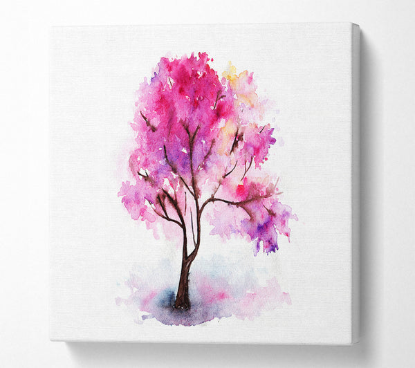 A Square Canvas Print Showing Pink Lonesome Tree Square Wall Art
