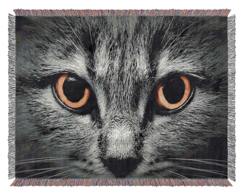 Orange Cat Eyes Woven Blanket